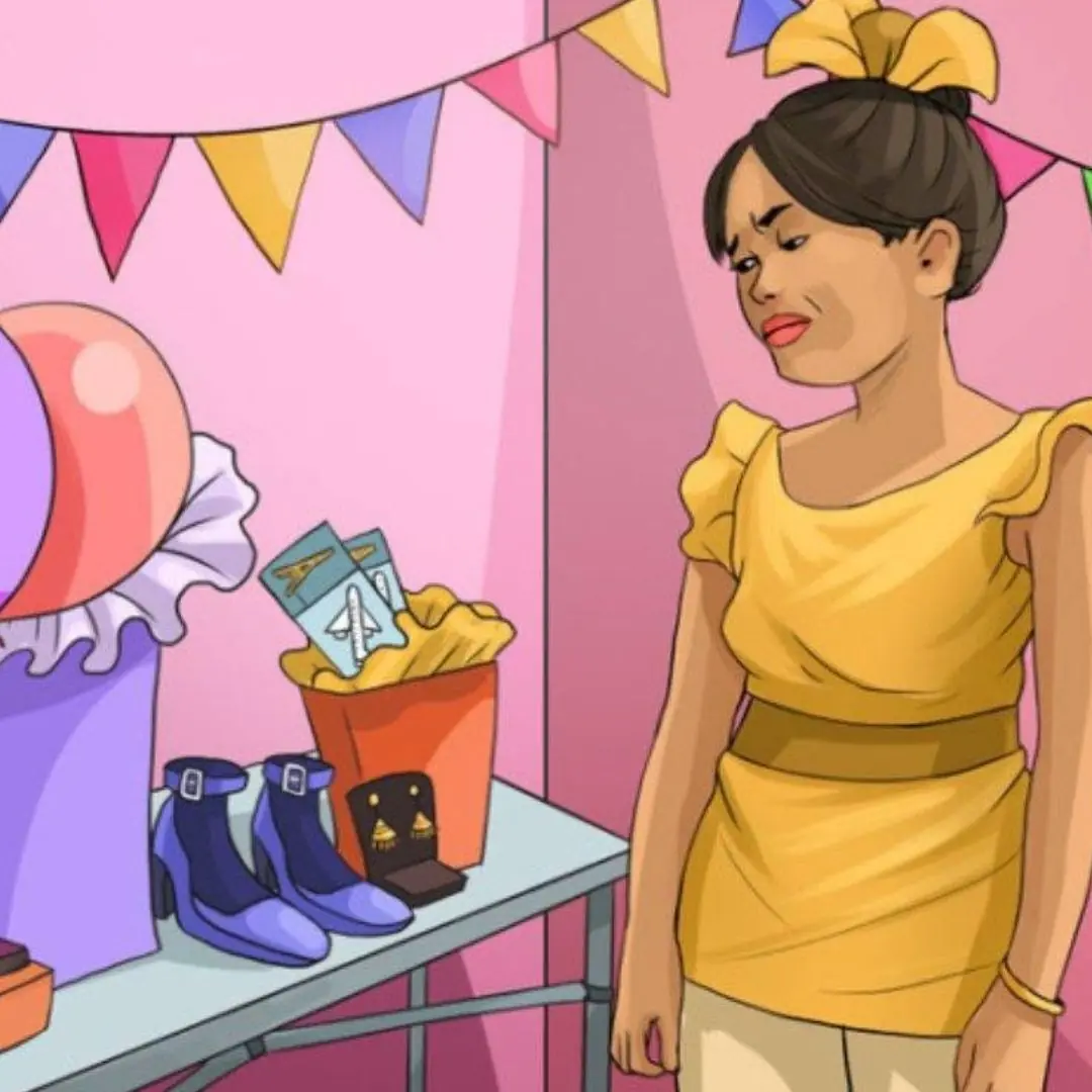 Por que essa garota parece infeliz ao receber presentes de aniversário?