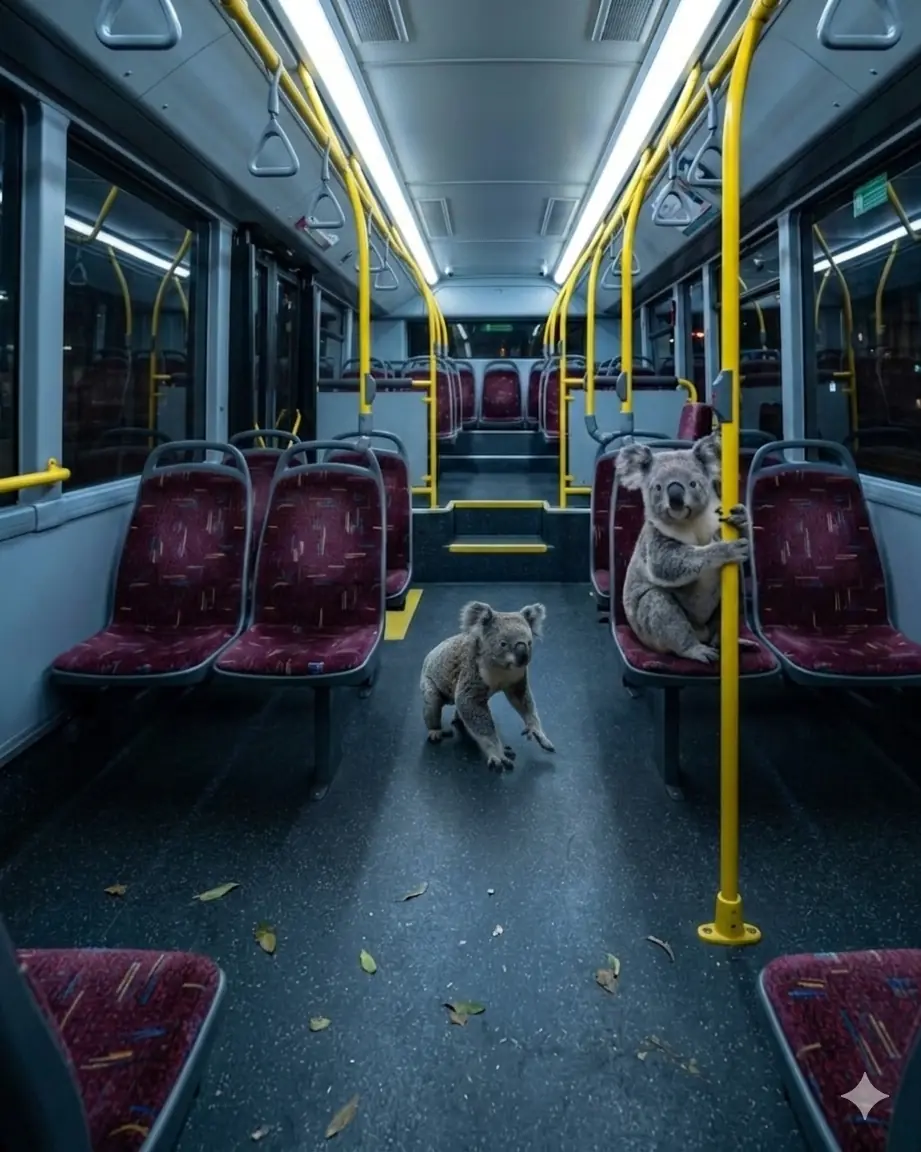 Imagine pegar o ônibus e dar de cara com um coala segurando no corrimão como um passageiro