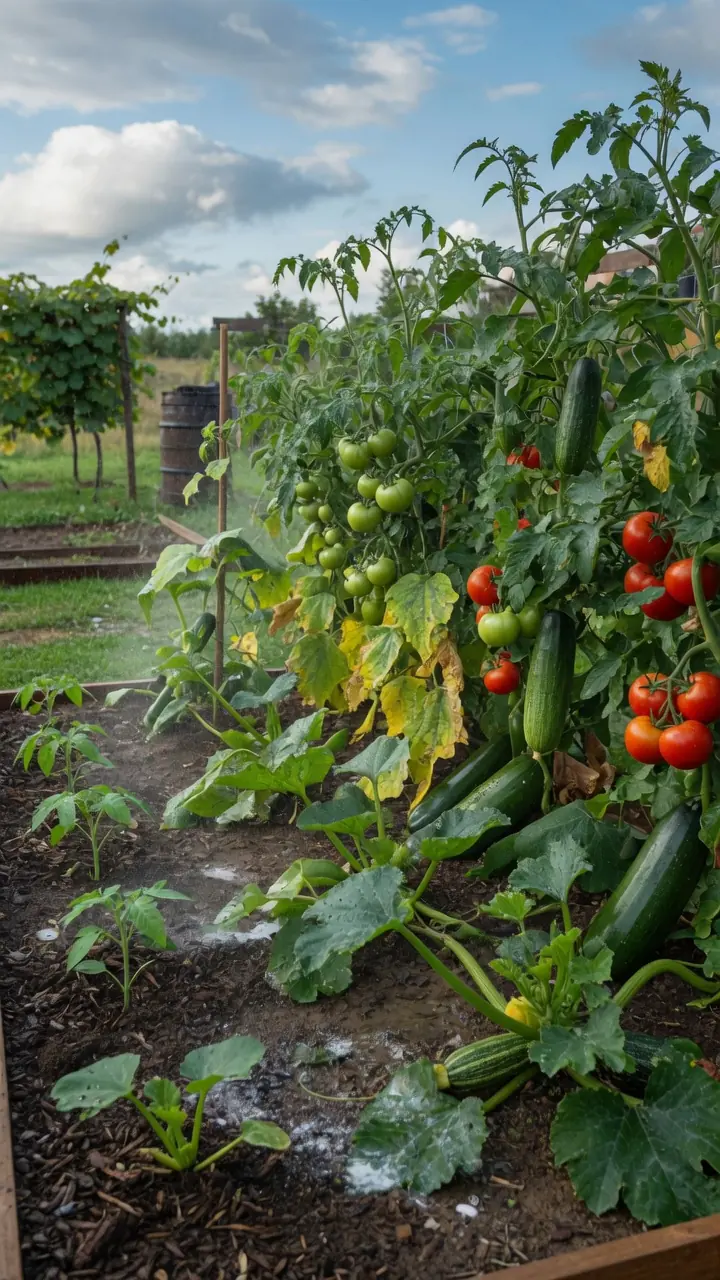 Isso protege tomates, pepinos, abobrinhas e outras plantas de doenças perigosas