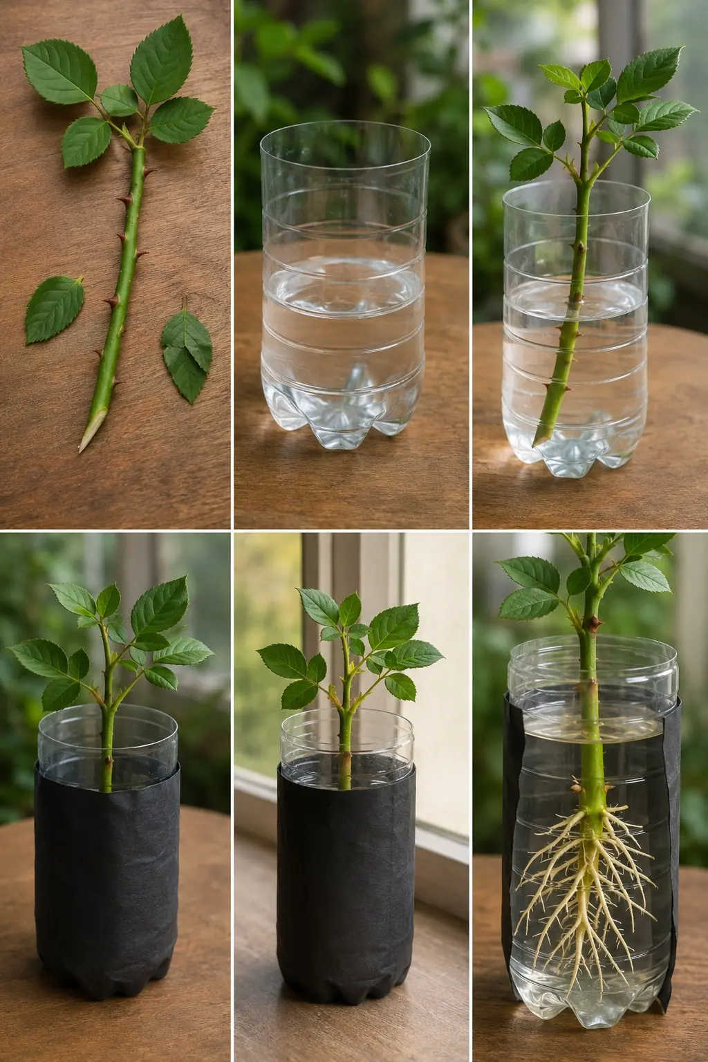 Uma única garrafa é tudo o que você precisa para propagar rosas hidropônicas perfeitamente.