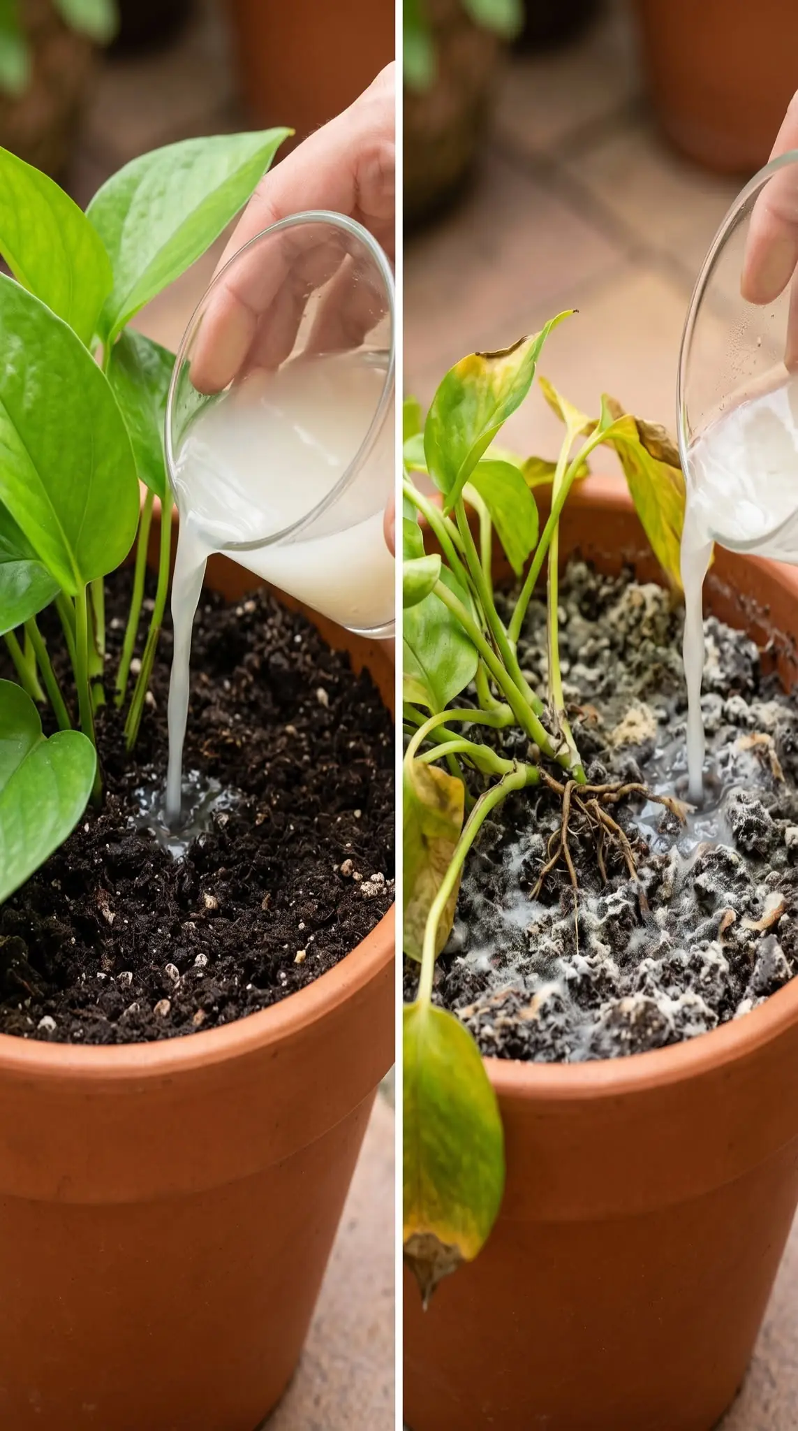 ¿Por qué es importante verter el agua de cocción del arroz sobre las plantas?